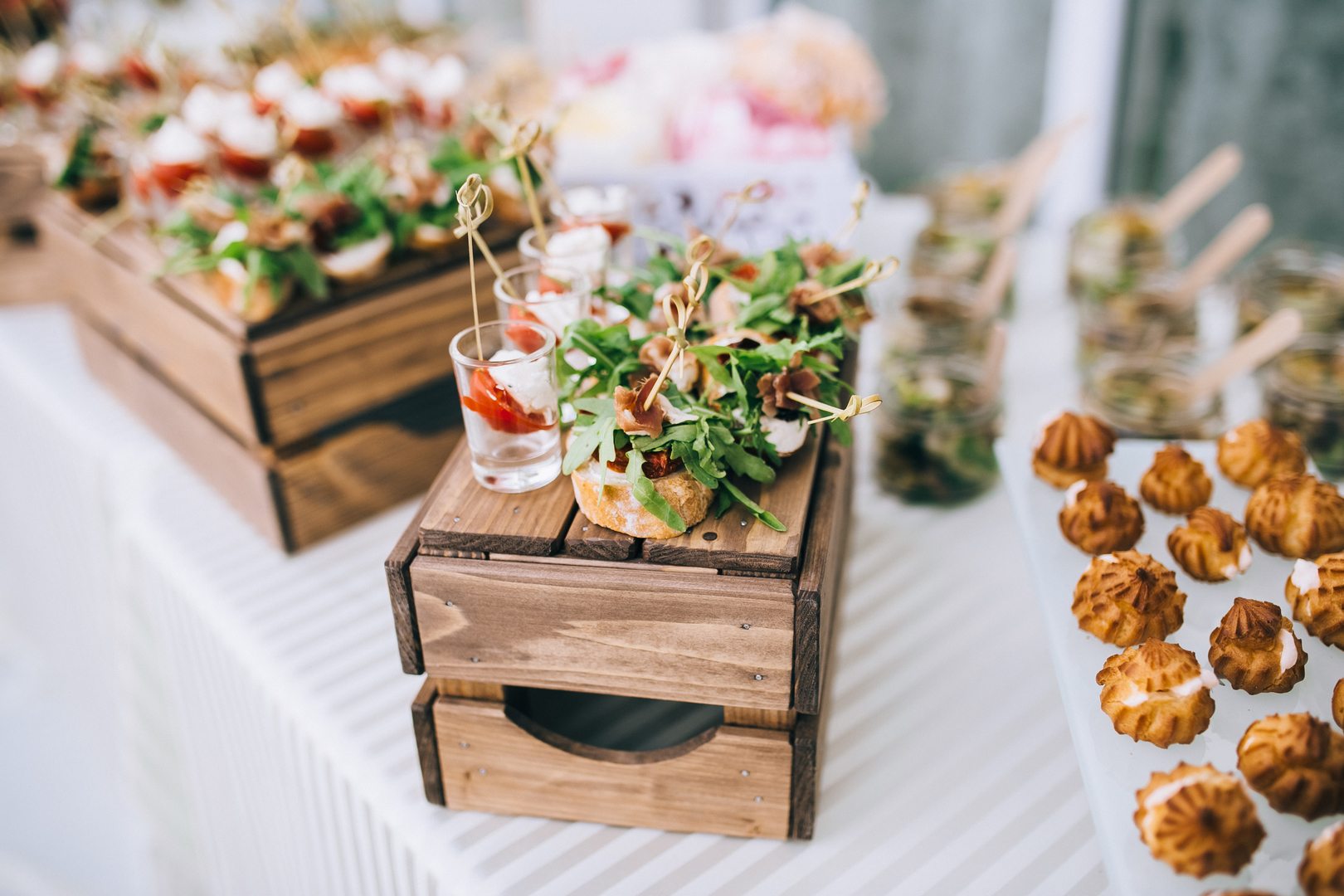 Beautifully,Decorated,Catering,Banquet,Table,With,Different,Food,Snacks,And